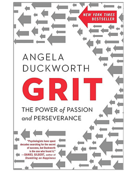 White, grey and red book cover of Grit b Angela Duckworth